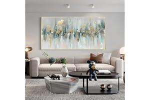 Baitang Gold Teal Green Textured Horizontal Abstract Painting On Canvas Living Bedroom Large Size Gold Wall Art Modern Home Decor 60x120cm Frameless