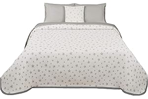NORA HOME Colcha de Verano Cama 90 Gris Reversible en Tejido Piqué - Estrellitas.