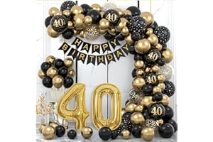 WINAROI 40th Birthday Decorations for Men Women, Black Gold 40th Birthday Balloons Party Decorations with 40th Happy Birthday Banner, Happy Birthday Garland Balloons Black Gold Decor for 40th Birthday Party