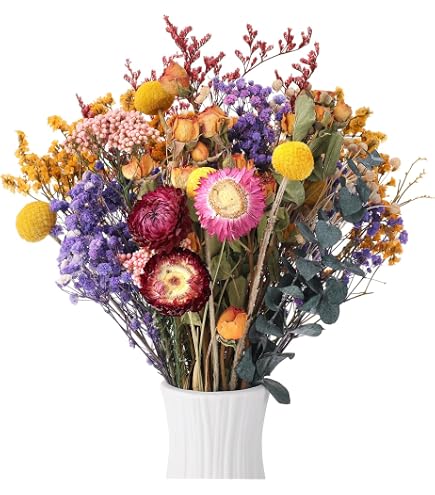 PATIKIL 60 Stück Trockenblumen Deko, 40 cm Getrocknete Erdbeerblüten, Natürliche Ähren, Getrocknetes Gras, Trockenblumenstrauß für DIY Zuhause Hochzeit Basteln Dekor Party, Gelb Küche, Haushalt & Wohnen