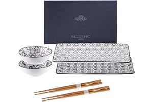 vancasso HARUKA Sushi Set, Porzellan japanische sushi Geschirr Ess Service, 6-teilig Geschirr-Set für 2 Personen, Beinhaltet Sushi Teller, Soßenschälchen und Essstäbchen