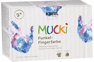 KREUL 2319 - MUCKI Funkel-Fingerfarbe, 6 x 150 ml, auf Wasserbasis, schimmernde Fingermalfarben für Kinder ab 2 Jahren