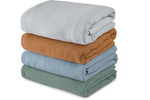 Soarwg Kids Panno in mussola per neonati, 4 pezzi, coperta in mussola, grande 95 x 100 cm, per neonati, per baby shower, colori vivaci
