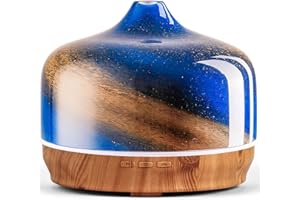 Porseme Diffusore di aromi, 500 ml, diffusore di vetro soffiato a mano, per oli essenziali, umidificatore a ultrasuoni, silenzioso, 7 tipi di colori di luce LED, ultime 15-21 ore, diffusore di olio