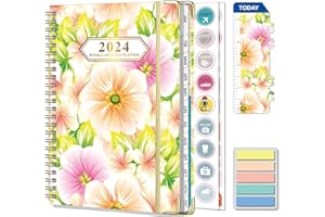 Gumiho Agenda Semainier 2024 Spirale - Agenda Scolaire A5 (Janvier à décembre 2024)-Avec 250 Autocollants de plan Adapté aux Bureau et Famille (Source 2024)