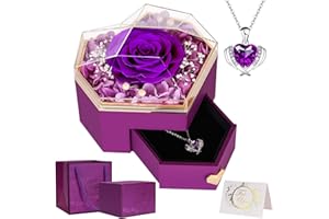 CSYY Preserved Real Rose Gifts for Her Womens with Necklace, Womens Rose Flower Gifts, Eternal Flower Rose Present for Her Mum Wife Girlfriend, Anniversary Mothers Day Birthday Gifts Valentines Day Gifts