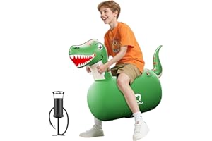 QPAU Aufblasbarer Hüpf Dinosaurier mit Handpumpe, Hüpfende Pal, 220lbs Tragfähigkeit, Hüpftier Hopper Spielzeug, Innen Außen Hüpfpferd, für Mädchen Jungen im Alter von 5+ (Dinosaurier, 1 Pack)