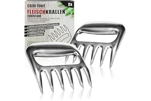 ‎COM-FOUR COM-FOUR® 2x Fleischkralle, Premium BBQ-Grillbesteck aus rostfreiem Edelstahl, Bärentatzen zum Zerkleinern von Fleisch, ideal für Pulled-Pork (02 Stück - silberfarben)