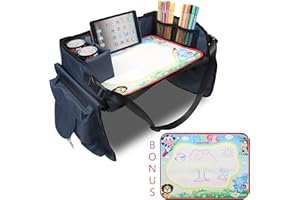 Becko US Plateau à jouets de voyage pour enfants - Plateau de jeu pour poussette, voiture, avion, voyage en voiture avec tapis de gribouillage, pliable et portable