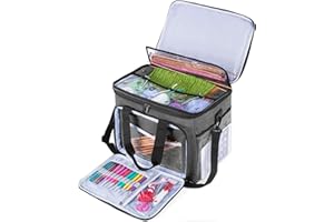Teamoy costudio per Filati, Borsa a Maglia dei Filati, Alta capacità e Peso Leggero, Facile da trasportare Ganci a Crochet, (Grande con Doppia Copertina, Grigio)