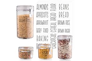 v2croft 145 Kitchen Pantry Labels for containers, Preprinted Black Script Text on White Clear Vinyl Food Name Stickers,Organization Labels for Jars Canisters & Storage Bins(Water Resistant)