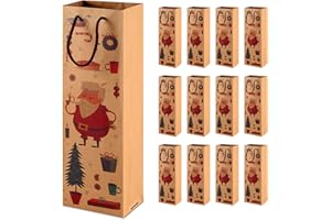 Siumir Natale Sacchetti Regalo 12 PCS Bottiglia di Vino Carta Kraft Borsa per Bottiglie di Vino