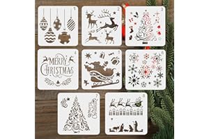 LYPER 8PCs Christmas Stencils - Xmas Scale Template Set, Reusable Plastic Craft Snowflake DIY Decorations For Window, Glass, Wood, Cards, Home Decor