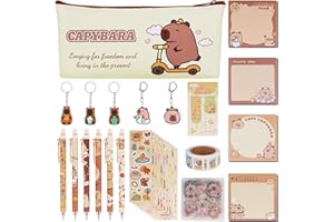 LHOEST Capybara Trousse à Crayons 48PCS Capybara Papeterie Kawaii Trousse Animaux Kawaii Stylo Capybara Autocollant Cartoon Trousse à Crayons Garçon Fille Capybara Porte Clé Capybara Trousse Scolaire