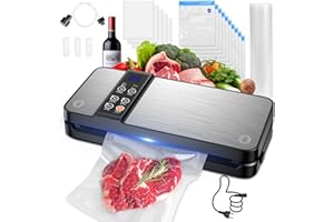OGVDOE Machine Sous Vide Alimentaire 8 en 1, 80KPA Machine Sous Vide pour Aliments Secs et Humides, Coupeur Intégré et Rangement du Sac,avec Sacs Sous Vide et tuyau Inclus（Argenté） (Argenté)
