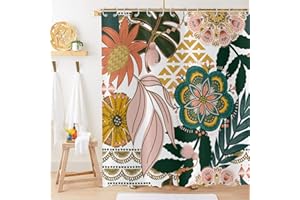 Hnmdmyi Duschvorhang Boho Blumen 180x200, Abstrakte Böhmische Blumen Tropische Blätter Bunte Badevorhang Mid Century Modern Ästhetische Kunst Wasserdicht Polyester Stoff Waschbar Badewanne Vorhang