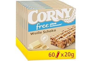 ‎CORNY Müsliriegel Corny free Weiße Schoko, ohne Zuckerzusatz, 65 kcal pro Riegel, 60x20g