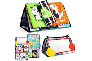 SYNARRY Tummy Time Mirror, Baby Mirror Tummy Time Floor Mirror, High Contrast Black and White Baby Toys 0 3 6 Months Brain Developmental Newborn Infant Crawling Toy Gift 0-3 0-6 6-12 Months