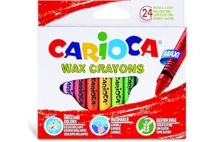 CARIOCA Pastelli Maxi Wax, Pastelli a Cera Lavabili con Punta Grossa per Bambini, Morbidi e Scorrevoli, Colori Assortiti e Brillanti, Facili da Temperare, 24 Pezzi