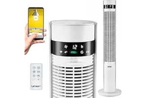 YOER 19dB Leiser Turmventilator, Plasma-Ionisator, 12 m Reichweite, 12 Geschwindigstufen, 3 Modi, 12 Std. Timer, 80° Oszillation, Fernbedienung, CoolWhisper TF07W, weiß