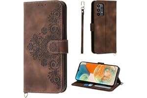Auslbin Flower Case Galaxy A23 5G (2022) 6,6 cala, Vintage Styl PU Skórzany Pokrowiec Ochronny do Samsung Galaxy A23 4G/5G/M23 (2022), Brązowy