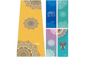 UCOOLY Yoga Towel,Mat Towel with Smart Corner Pockets and Elastic Loop,Non Slip Hot Yoga Towel for Bikram,Pilate,Fitness 24"x72"
