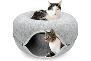 PISI BILI Katzentunnel aus Filz, Katzenbett rund 60x28 Katzenhöhle Tunnel Katzenhöle grau Katzendonut Katzen Bett Spiele Donut