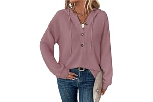 SENBATU Sweat à Capuche Femmes Manches Longues boutonné Pull col en V Hoodie Cordon Sweat Shirt