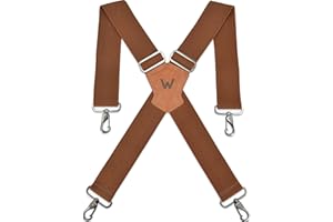 WELKINLAND Suspenders 2"-Wide Elastic Brown Work Suspenders for Men, Heavy Duty