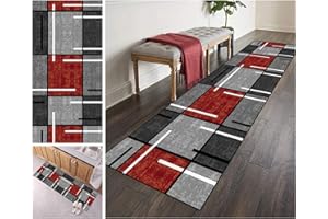 ‎ZVEZVI ZVEZVI Teppich Läufer Flur Korridor Küche Grau und Rot 80x250cm rutschfest Waschbar Bunter Vintage Kücheläufer Teppichläufer Polyester Meterware Anpassbar (Color : Color#1)