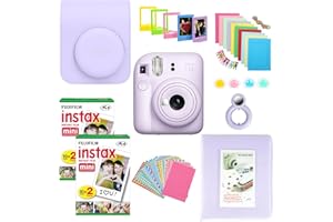 Clikoze Instant Camera Bundle with Fujifilm Mini 12 Lilac Purple Camera, Fujifilm 40 Shot Mini Film, Clikoze Mini 12 Case, Mini Album Book, Film Stickers, Colour Filters and Accessories