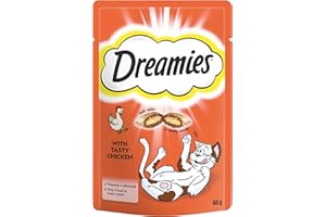 Dreamies Cat Treats, Tasty Snacks with Tempting Chicken, 8 Pouches of 60 g