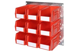 Bin Kit 3-457mm x 457mm Heavy Duty Wall Mounted Galvanised Steel Louvre Panel with Rhino Tuff Plastic Parts Bins - Ideal Workshop & Garage Storage