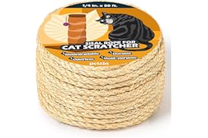 PELZIN Natural Sisal Rope for Cat Scratcher 6mm x 15m, Cat Scratching Post Replacement Rope, Cat Tree Twine for Scratching Post Repair, Recover, Replace and DIY, Natural