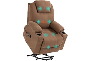 HOMCOM Poltrona Alzapersona Elettrica Reclinabile con 8 Punti Massaggianti e Riscaldato, Poltrona Moderna in Tessuto Effetto Lino con Telecomando, 90x101x107 cm, Caffè
