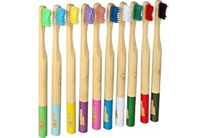 FAT PANDA Bamboo Toothbrushes | 10 Pack | BPA Free Medium Soft Bristles | Eco-Friendly Products | Plastic Free Wooden Handle | Recyclable | UK Brand | Kids & Adults