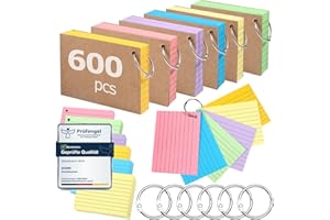 Siumir Lot de 600 Flashcard, impression recto-verso, cartes d'apprentissage A7, avec couverture en kraft et anneau en vrac, 6 couleurs, adaptées pour les bureaux, les écoles (10,4 x 7,6cm）