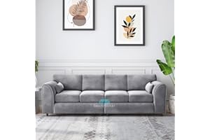 Gamzo Outlet Stylish Firm 4-Seater Full Back Plush Sofa Luxurious Comfort Furniture For Spacious Modern Living Room (Light Grey, 4 Seater Sofa)