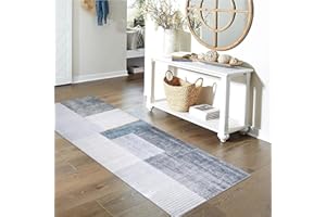 Calore Bieżnik na korytarz, antypoślizgowy, zmywalny, długi, miękki chodnik kuchenny, szary, do przedpokoju, sypialni, korytarza, salonu, kuchni (szary/niebieski/złoty, 80 x 150 cm)