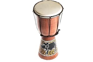 CIFFRE Tamburo Djembe per bambini disponibile in 60 modelli da 20 cm di diametro, set comprensivo di bonghi, tamburelli e istruzioni (lingua italiana non garantita), 20cm Djembe Elefant Bemalt Paint