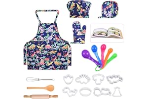 FUQUN Chef-Set Koch-und Backset für Kinder, Backset Rollenspiele maßgeschneiderte Schürzen, Kochmützen, Handschuhe und Dinosaurier Kinderkoch Rollenspielkostüme, Kinder ab 3-7