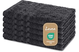 ‎LAVEA Lavea® 5er Set Gästehandtücher 30x50 cm – Weiche und Saugstarke Gästetücher aus 100% Baumwolle, Frottierserie Elena – Waschbar und Strapazierfähig - Anthrazit