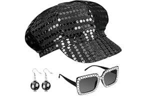 SDXCJY 3Pcs 70s Sequin Hat Black Disco Hat for Adult Abba Accessories Women with Sequined Square Bling Sunglasses Disco Costume Set for Women Theme Party Birthday Dance