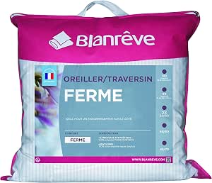 2 Oreillers Blanrêve Plume 60x60cm - Naturel Éco-Responsable - Percale Rayée Bleu - Fabriqué France