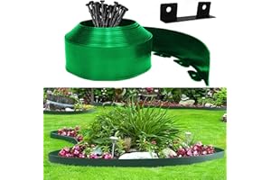 BNREDA Bordura Giardino Plastica, Recinzione Giardino Esterno 10cmx10m, Include 30 punte di ancoraggio e 1 connettori, con un paio di guanti, Recinzione Decorativa per Giardino (Verde, 10cmx10m)