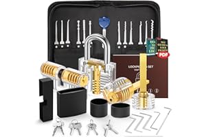 IPSXP Lockpicking Set, 32 Stück Dietrich Set mit 4 Transparentem Trainingsschlössern und Handbuch Das perfekte Lock Pick Set für Anfänger und Profis Schlosser, Schwarz