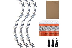 QIAOMIAO 3-Pack Chainsaw Chain for 10 Inch (25cm) Bar, 40 Drive Links, 3/8" LP .050" Gauge, Low-Kickback Compatible for Bosch, Black & Decker, Makita, Worx and More