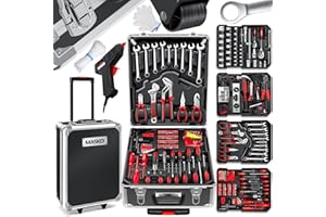 MASKO® Cassetta degli attrezzi portatile con utensili | 969 Pezzi Set di Attrezzi in Valigetta di Alluminio con Ruote per Fai da te | Cassetta porta attrezzi a mano | Strumenti professionali Nero