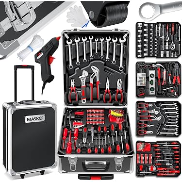 Set Utensili Per Casa Cassetta Attrezzi 198 Pezzi TLGREEN - Con Cricchetto, Cacciaviti, Chiavi - Per Casa, Garage, Fai Da Te Attrezzi Professionali Rossi - 6