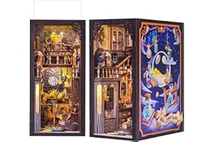 Fsolis DIY Book Nook Kit,3D Wooden Puzzle Bookends Book Nook Shelf Insert Home & Book Decor with Dust Cover Book Nooks Dollhouse Kit Booknook for Adults and Teen